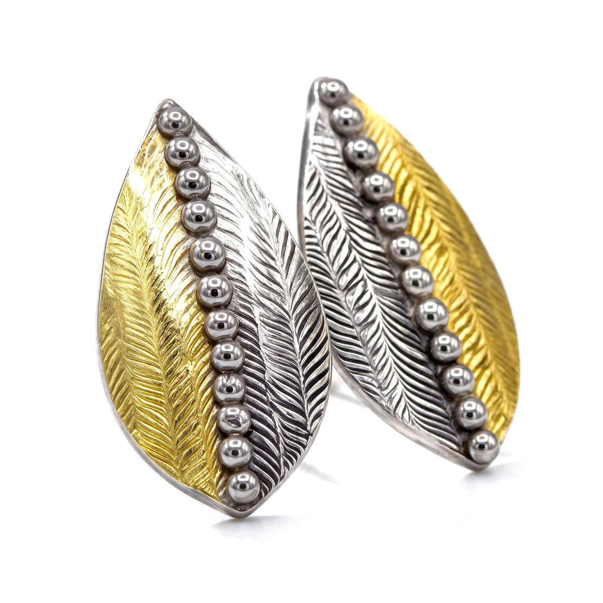 Gilded Leaf fine silver and Keum-boo earrings, alternate view