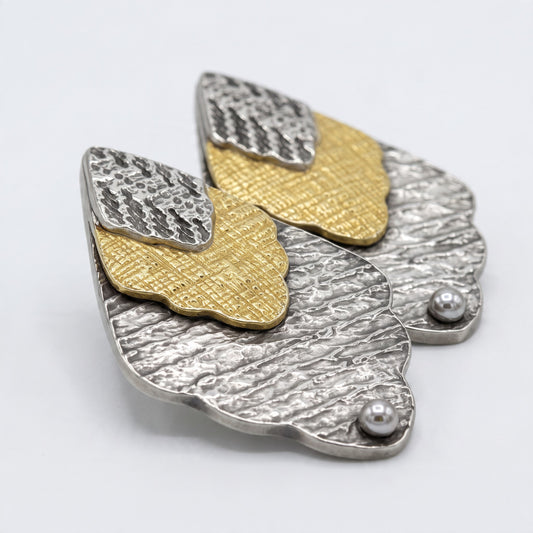 Shielded Shine fine silver Keum-boo earrings, alternate view