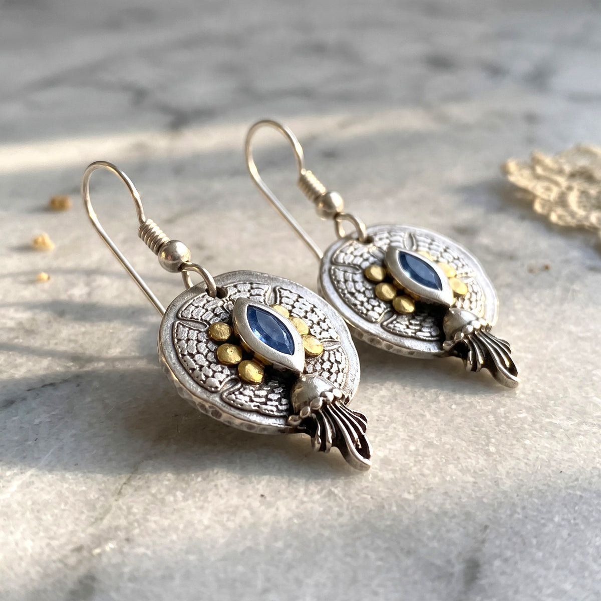 Azure Sands fine silver sand dollar earrings, alternate view