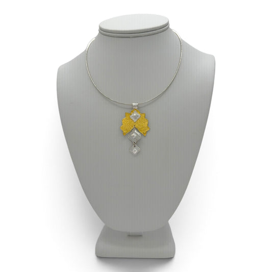 Golden Canopy fine silver pendant displayed on a jewelry bust