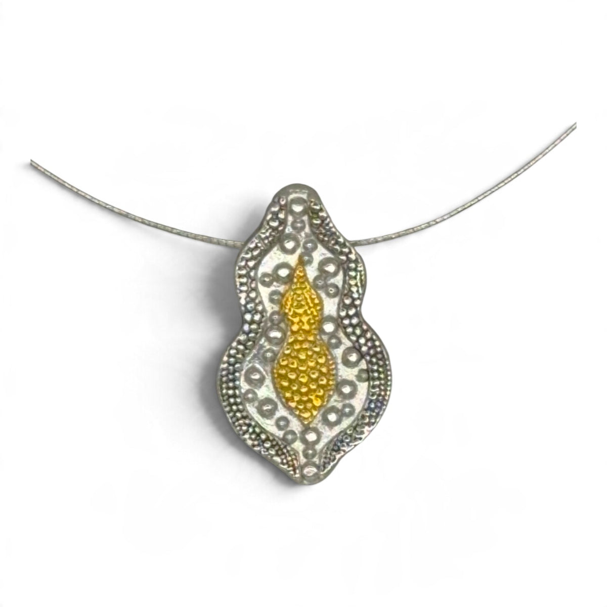 Celestial Layers fine silver pendant with 24k Keum-boo gold and oxidized details