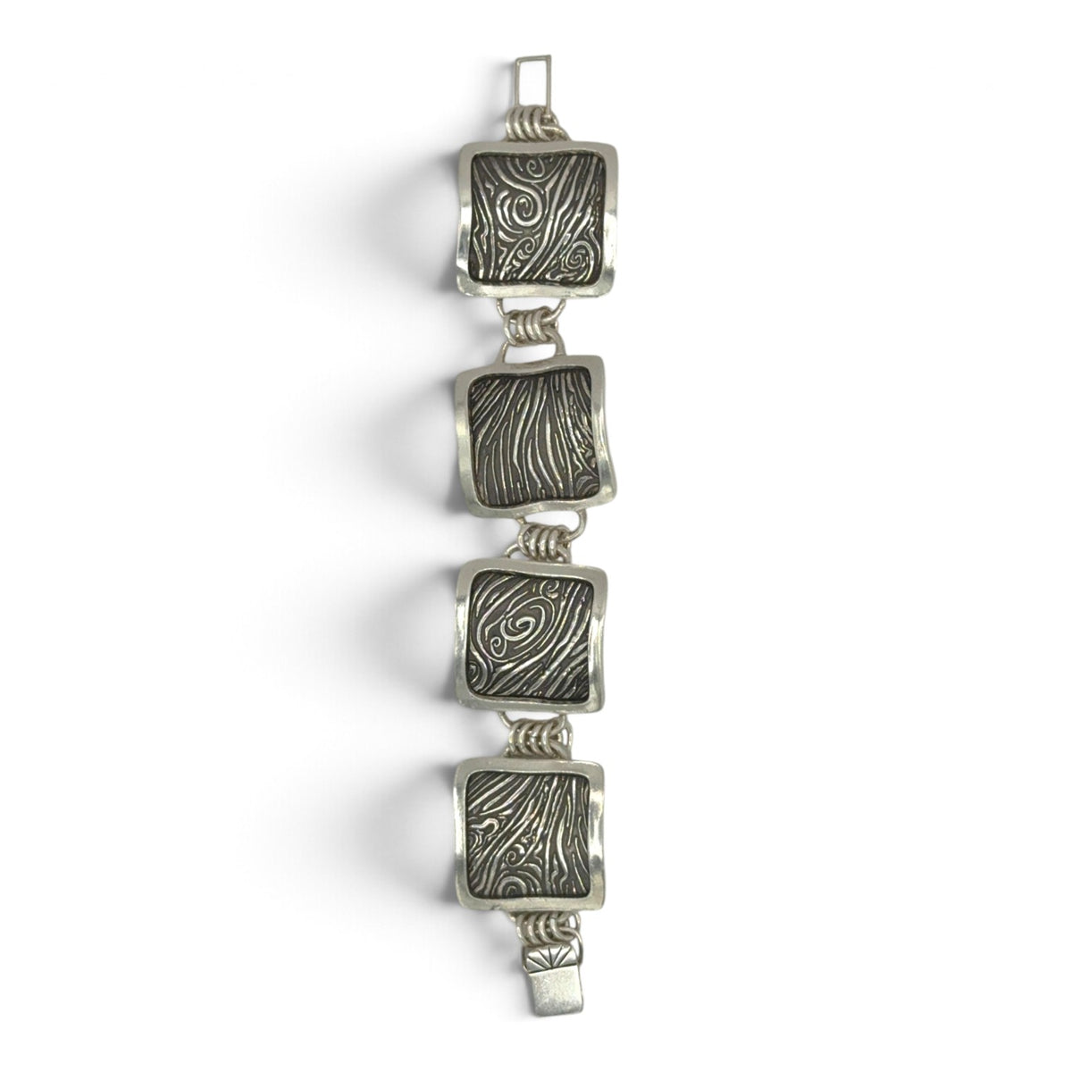Urban Connections sterling silver geometric bracelet with textured square links