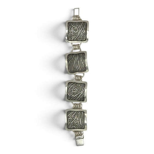 Urban Connections sterling silver geometric bracelet with textured square links
