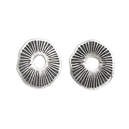 Radiant Ring sterling silver post earrings with oxidized radial texture