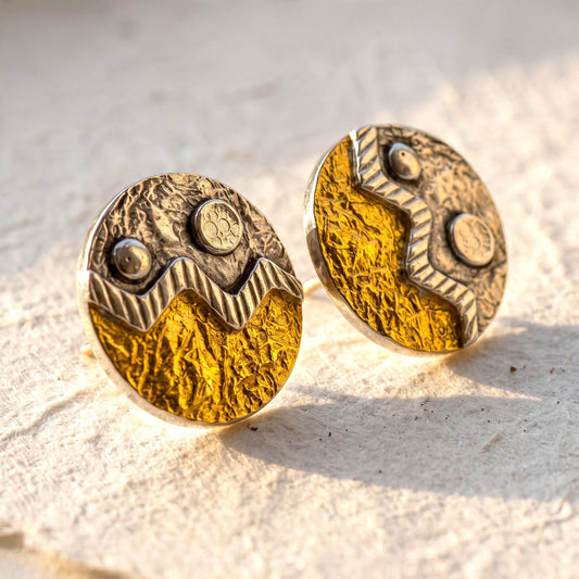 Opposites Attract fine silver Keum-boo earrings, approved view 2