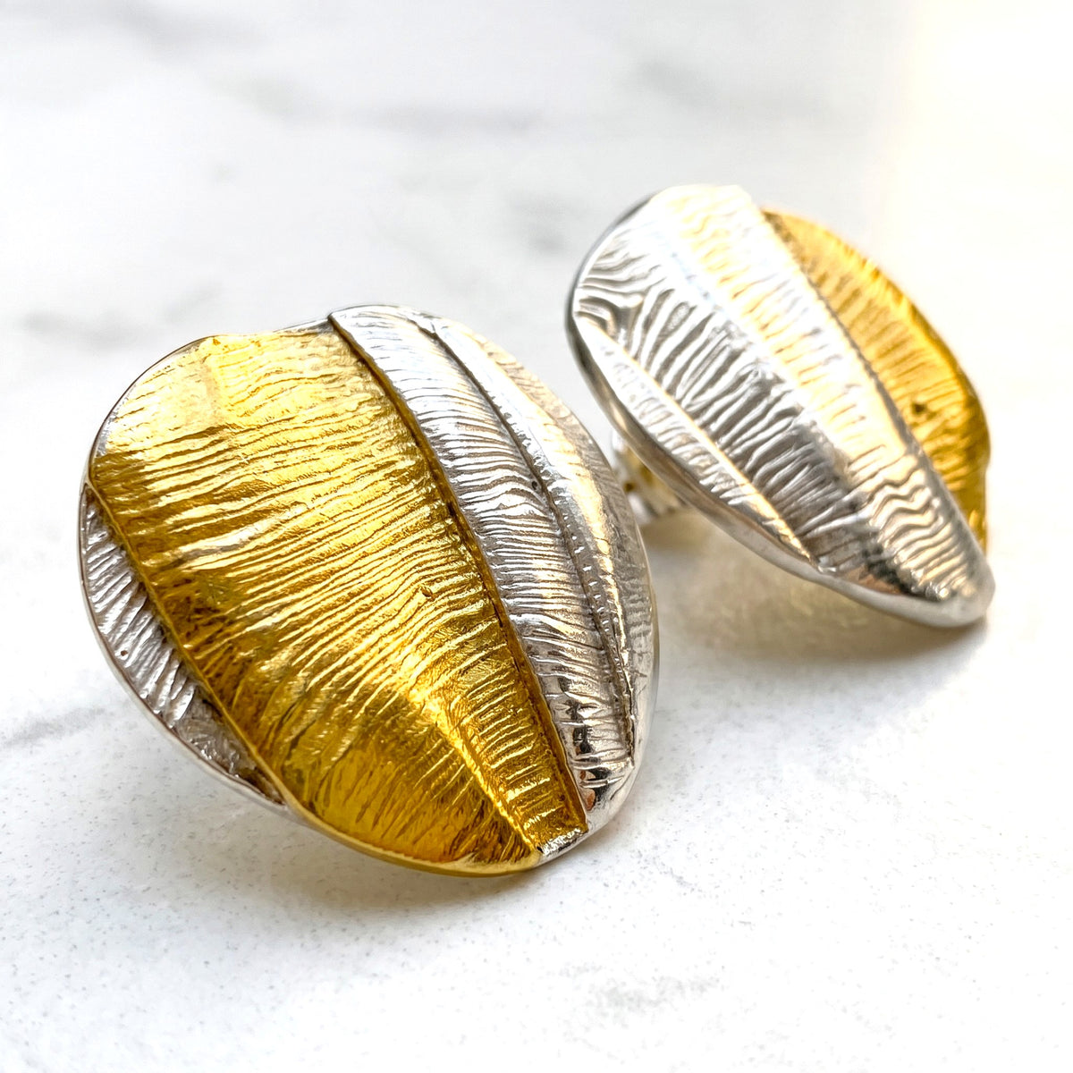 Silken Dusk fine silver Keum-boo earrings, alternate view