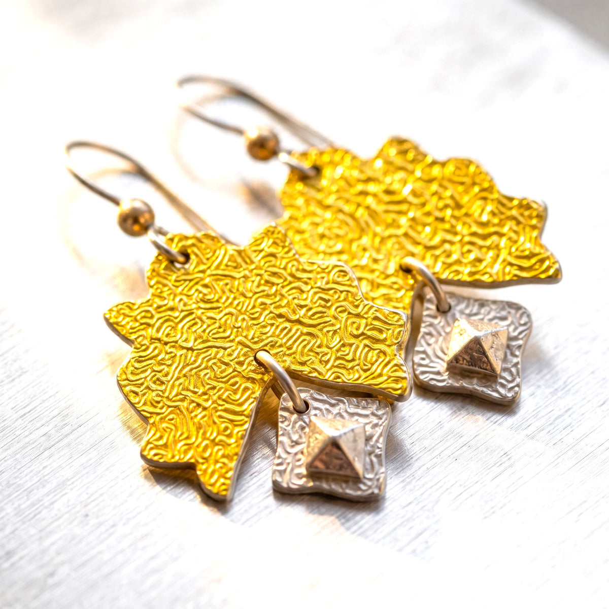 Golden Canopy Drops coordinating fine silver earrings, alternate view
