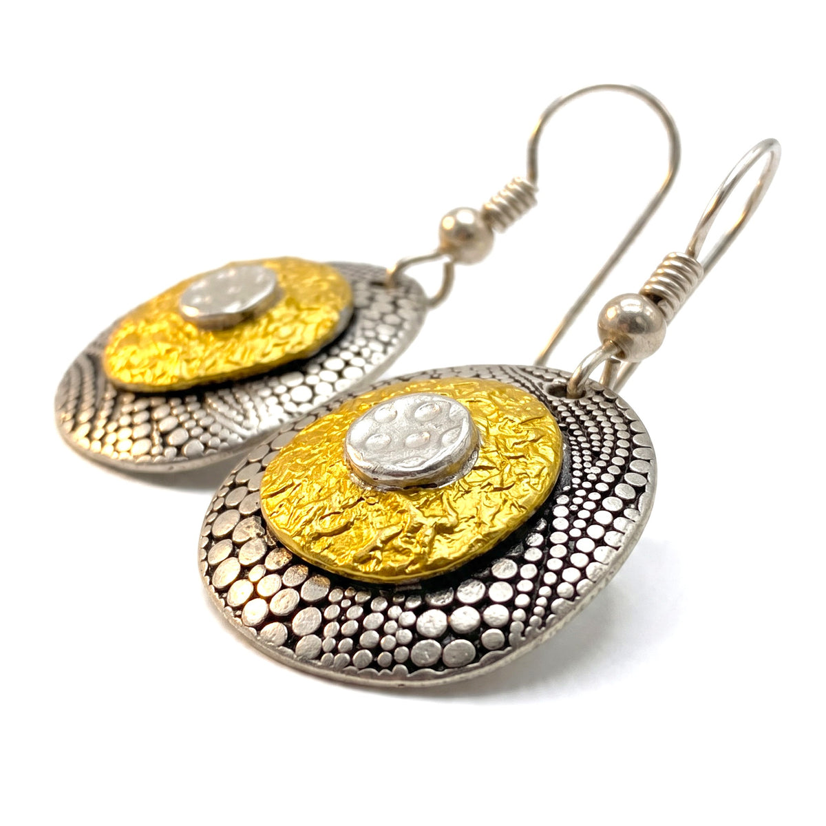 Golden Currents fine silver convex drop earrings, alternate view