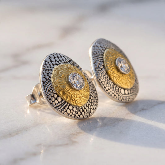 Golden Contours fine silver post earrings, alternate view