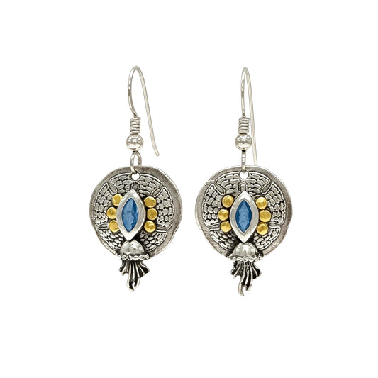 Azure Sands fine silver sand dollar earrings with blue spinel and 22k gold accents