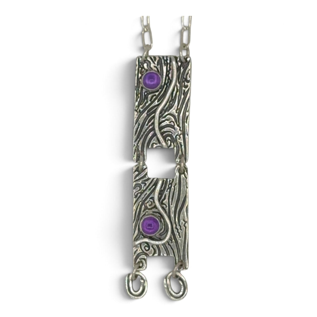 Amethyst Current sterling silver necklace with two amethyst cabochons