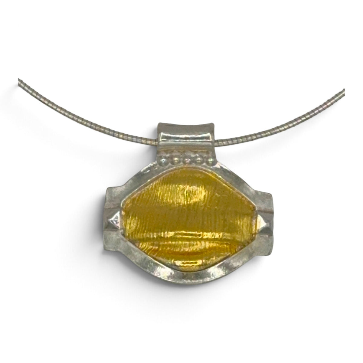 Silk Passage sterling and fine silver pendant with 24k Keum-boo gold and silver dot accents