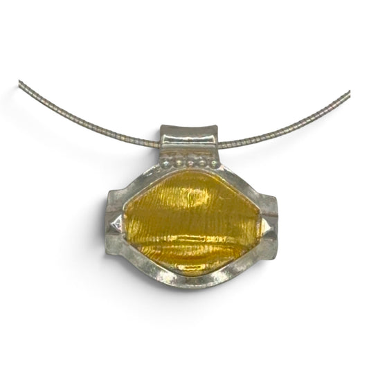 Silk Passage sterling and fine silver pendant with 24k Keum-boo gold and silver dot accents