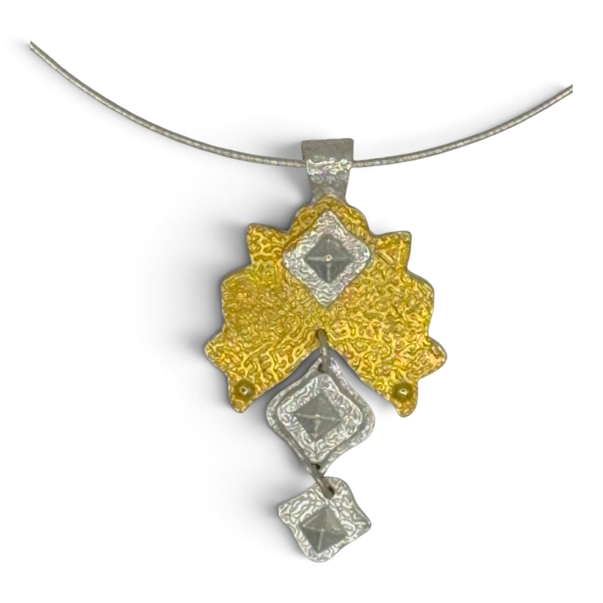 Golden Canopy fine silver pendant with 24k Keum-boo gold and silver marquise accents