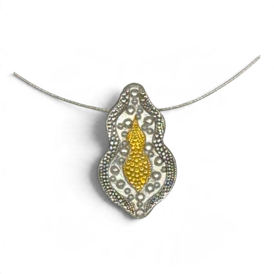 Celestial Layers fine silver pendant with 24k Keum-boo gold and oxidized details