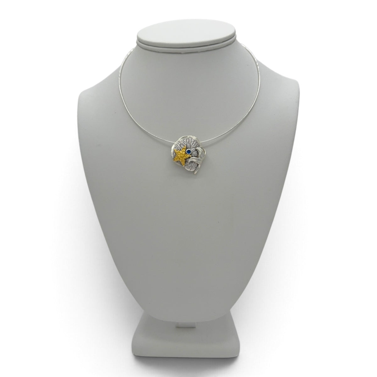 Shoreline Trio fine silver pendant displayed on a jewelry bust